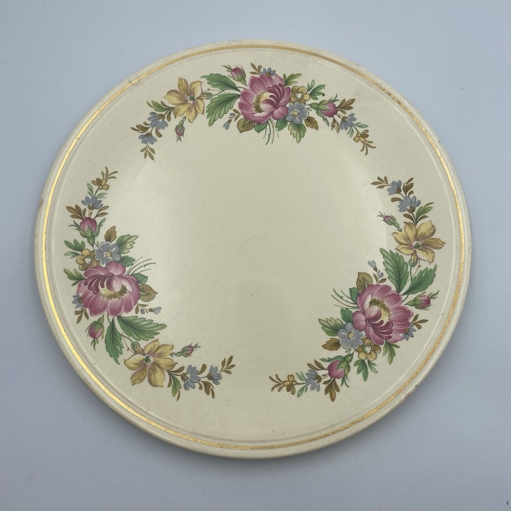 Vintage Kitchen Kraft Oven Serve Cake Plate Floral Pink Blue‎ Yellow 11"